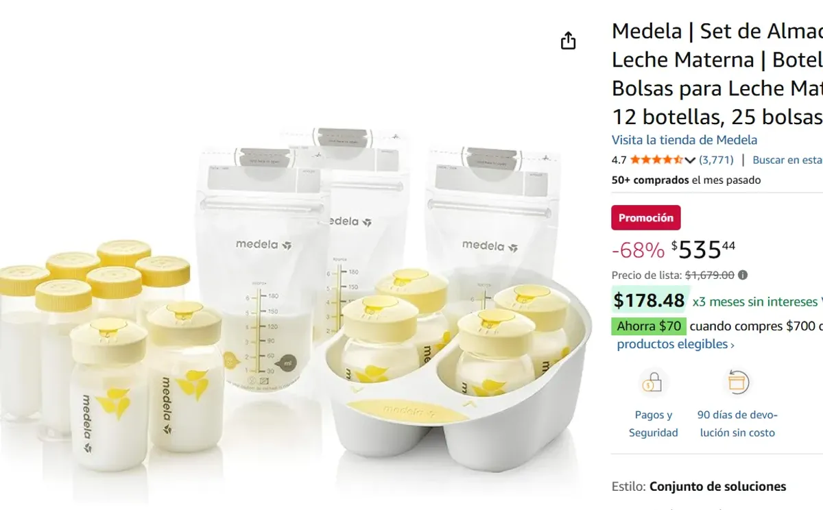 Set de Almacenamiento para Leche Materna Contiene: 12 botellas, 25 bolsas y accesorios