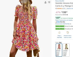 Vestido Verano Estampado Floral, Volantes, Corte A y Manga Corta