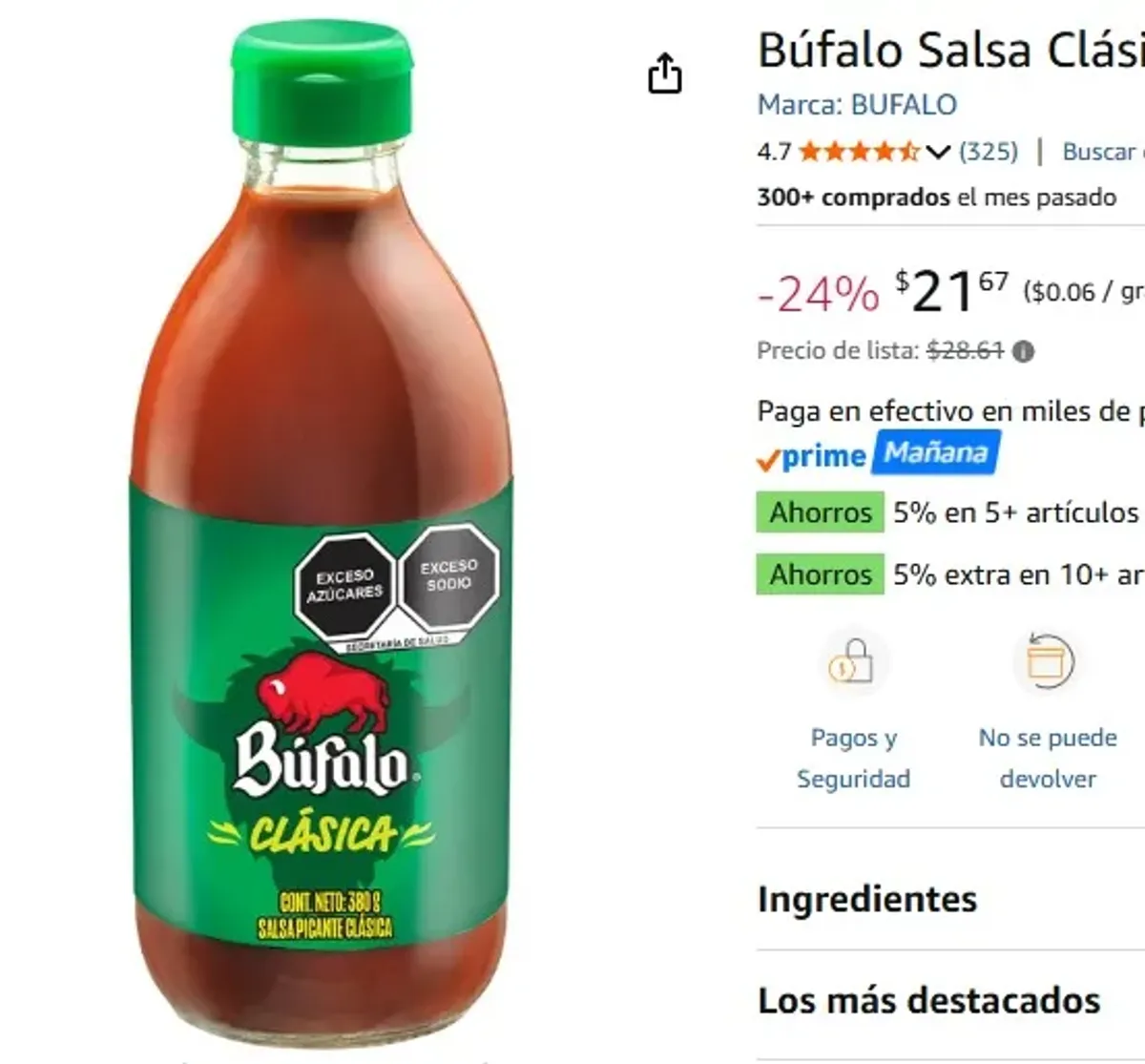 Búfalo Salsa Clásica 380 g