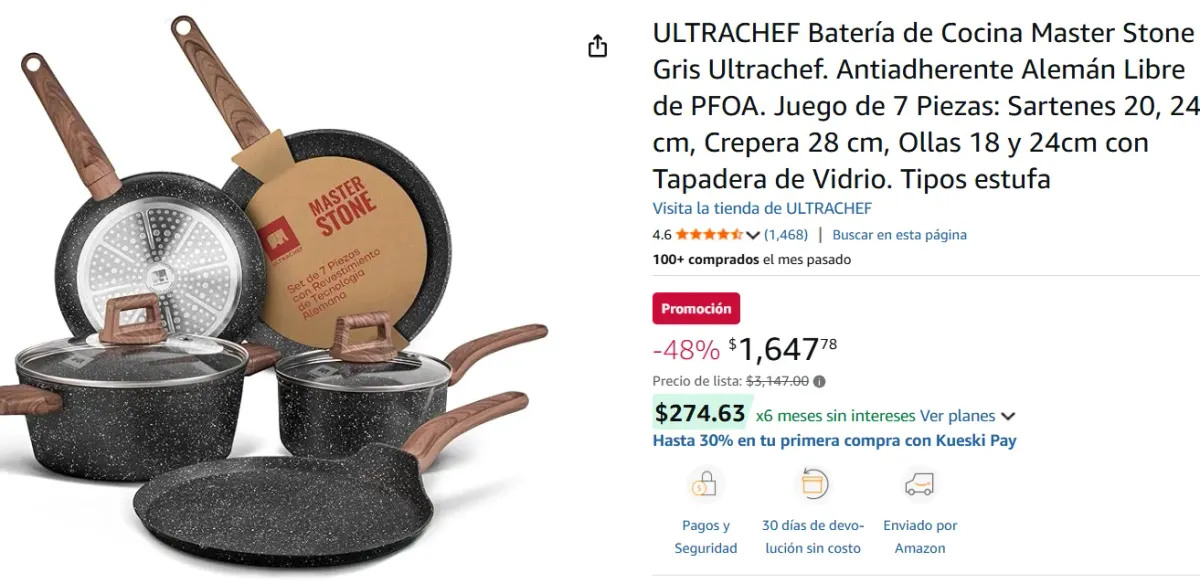 Batería de Cocina Master Stone Gris Juego de 7 Piezas