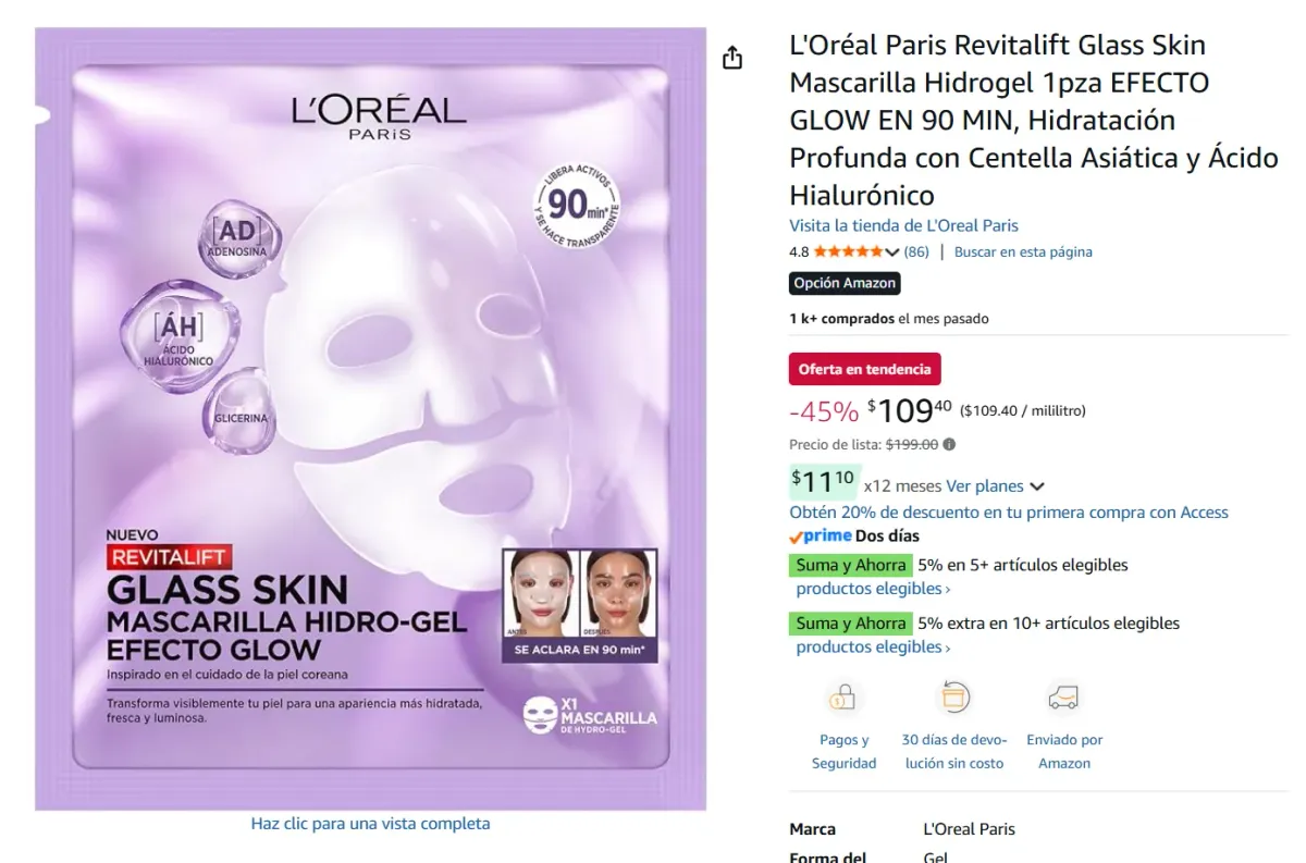 Mascarilla Hidrogel 1pza 