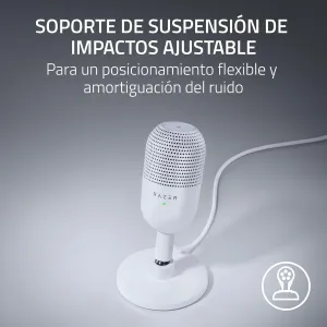Razer Seiren V3 Mini Micrófono USB: Micrófono De Condensador - Supercardioide - Sensor De Toque para Silenciar con Indicador LED - Amortiguador - Compacto - PC, Discord, OBS Studio, XSplit - Blanco
