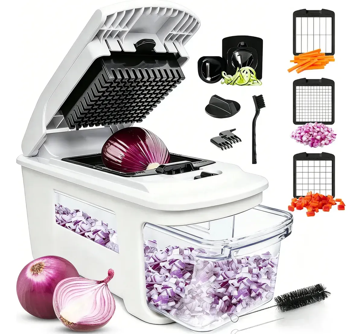 Picador Safeslicer Cortador y Rallador de Verduras con con 1.5L Gran capacidad 5 Cuchillas multifuncional picador manuall