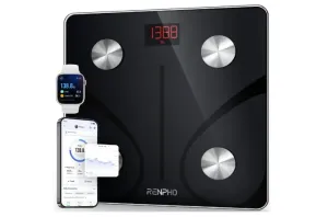 RENPHO Escala de grasa corporal bascula de IMC inteligente Escala de peso inalámbrica de baño digital Sincronización de la aplicación de teléfono inteligente con Bluetooth Negro