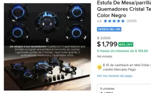 Estufa De Mesa/parrilla De Gas 5 Quemadores Cristal Templado Color Negro