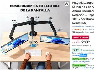 Soporte para Monitor Doble Brazo para Dos Pantallas de hasta 27 Pulgadas, Soporte de Escritorio con Ajuste de Altura, Inclinación, Giro y Rotación – Capacidad de 10KG por Brazo, Estructura Resistente