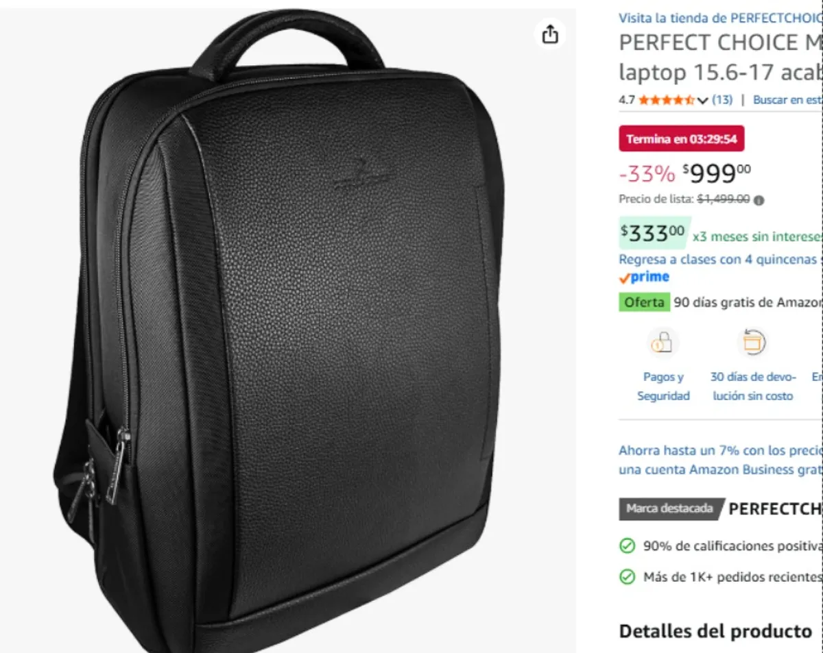 PERFECT CHOICE Mochila ejecutiva para laptop 15.6-17 acabados tipo piel Elit