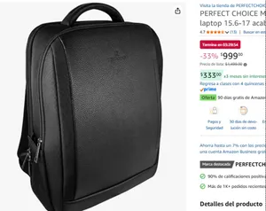 PERFECT CHOICE Mochila ejecutiva para laptop 15.6-17 acabados tipo piel Elit