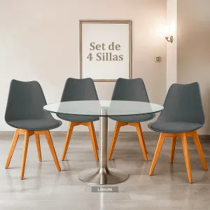 Silla de comedor Linium Tulip con estructura color madera y asiento gris oscuro 4 unidades
