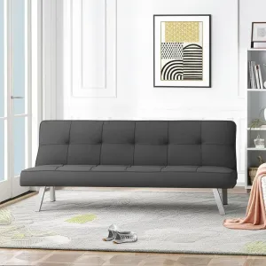 Sillón Sala Sofá Cama Reclinable Vega 3 Personas Minimalista Tapizado Poliéster Estructura de Madera Gris KingsHouse