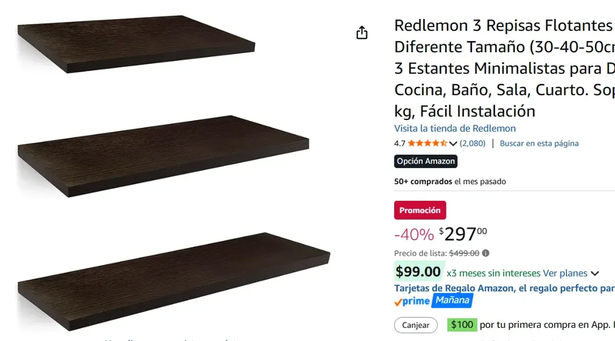 3 Repisas Flotantes de Madera 