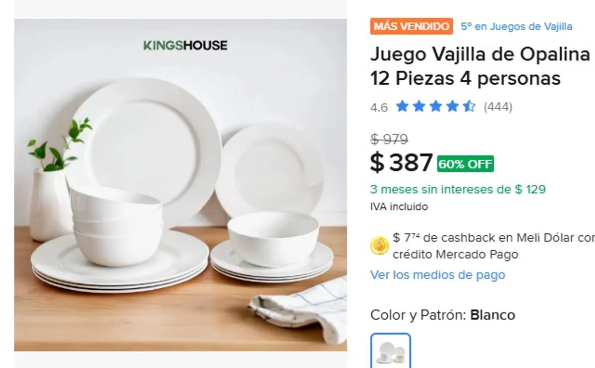 Juego Vajilla de Opalina Moderna 12 Piezas 4 personas