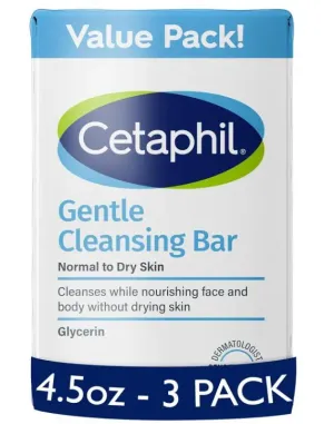 Cetaphil Cetaphil gentle cleanser bar, 4.5 Ounce (Pack of 3), Blanco