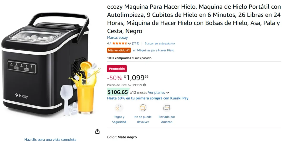 Maquina portatil Para Hacer Hielo, , 9 Cubitos de Hielo en 6 Minutos
