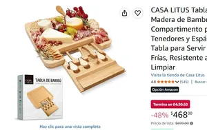 CASA LITUS Tabla para Quesos de Madera de Bambú, con Compartimento para Cuchillos, Tenedores y Espátulas (Incluidos), Tabla para Servir Botanas y Carnes Frías, Resistente al Agua, Fácil de Limpiar
