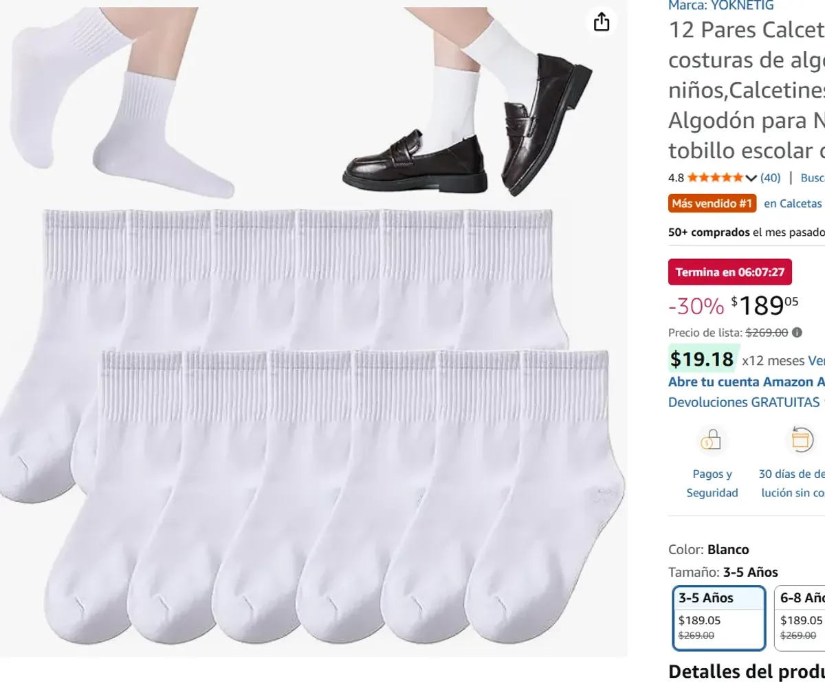 12 Pares Calcetines blancos 