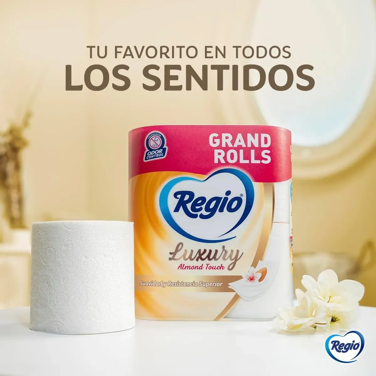 Regio Luxury Almond Touch - Papel Higiénico, Hojas Dobles, 18 Rollos