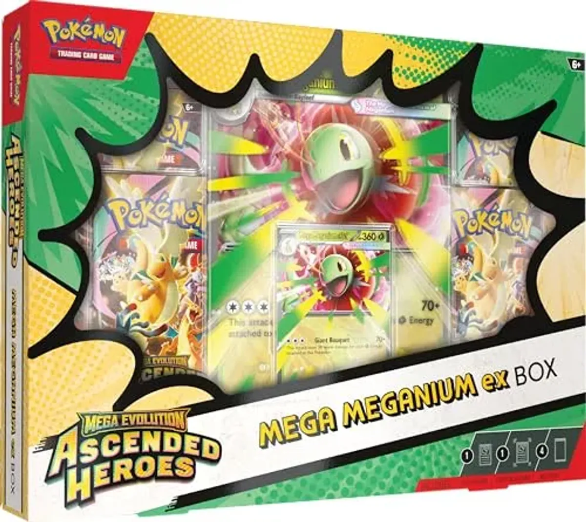 Pokémon TCG: Mega Evolution—Ascended Heroes Mega Meganium ex Box (1 Foil Promo Card, 1 Oversize Lenticular Card & 4 Booster Packs)