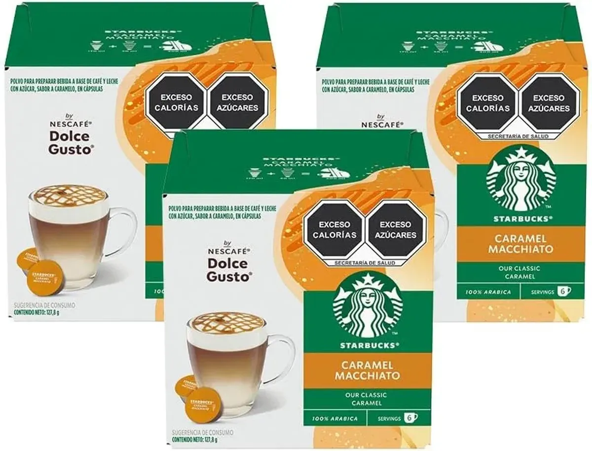 NESCAFÉ DOLCE GUSTO, Cápsulas para café STARBUCKS Caramel Macchiato 3 Paquetes con 12 Cápsulas Cada Uno