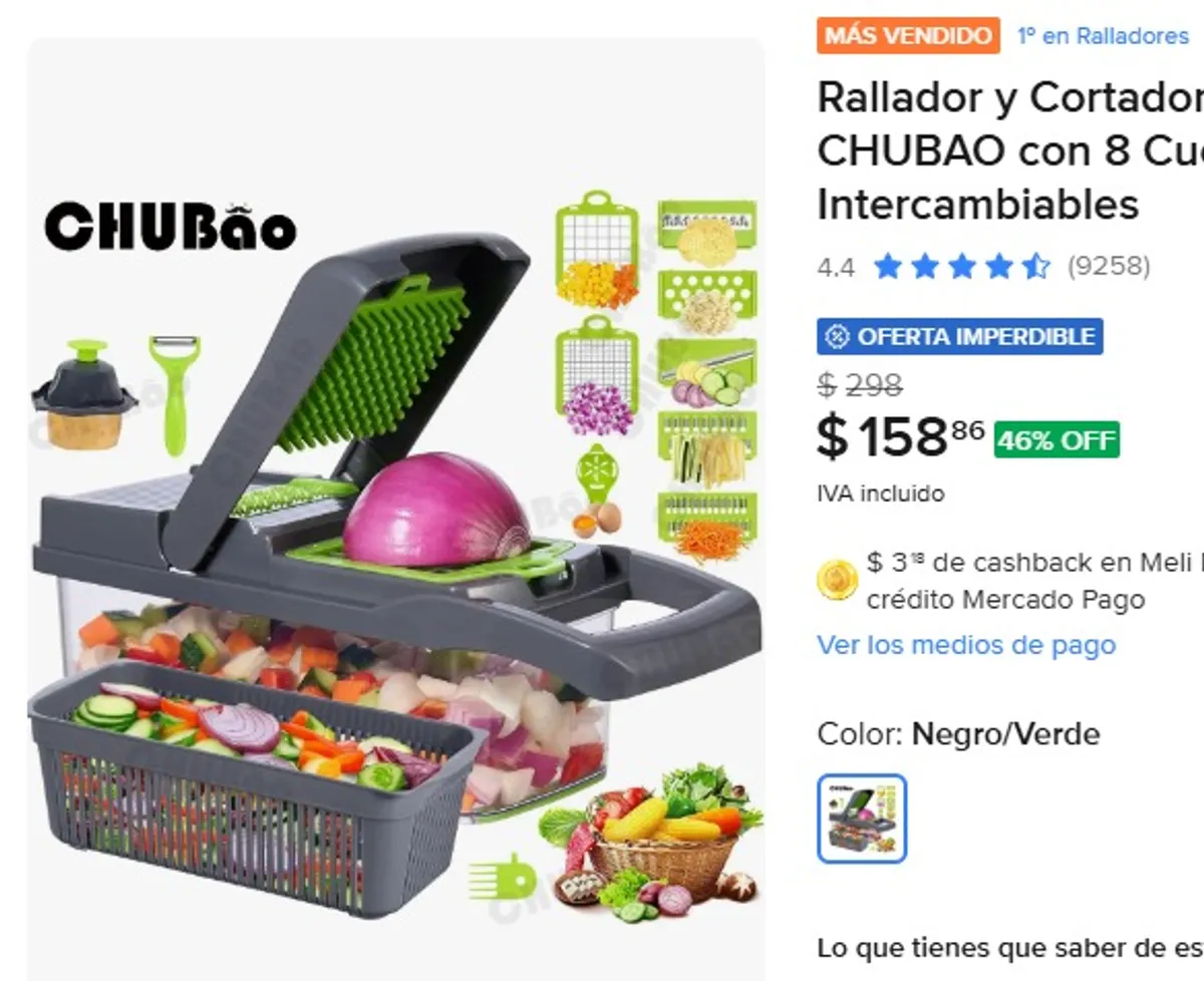 Rallador y Cortador de Verduras CHUBAO con 8 Cuchillas Intercambiables