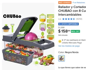 Rallador y Cortador de Verduras CHUBAO con 8 Cuchillas Intercambiables