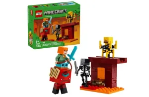 LEGO® Minecraft® La Batalla de Lava del Inframundo Fortaleza Juguete construible, Figuras de Alex, Esqueleto de Wither, Blaze y Caminante, Bosque Carmesí, para niños de 6 años o más 21266