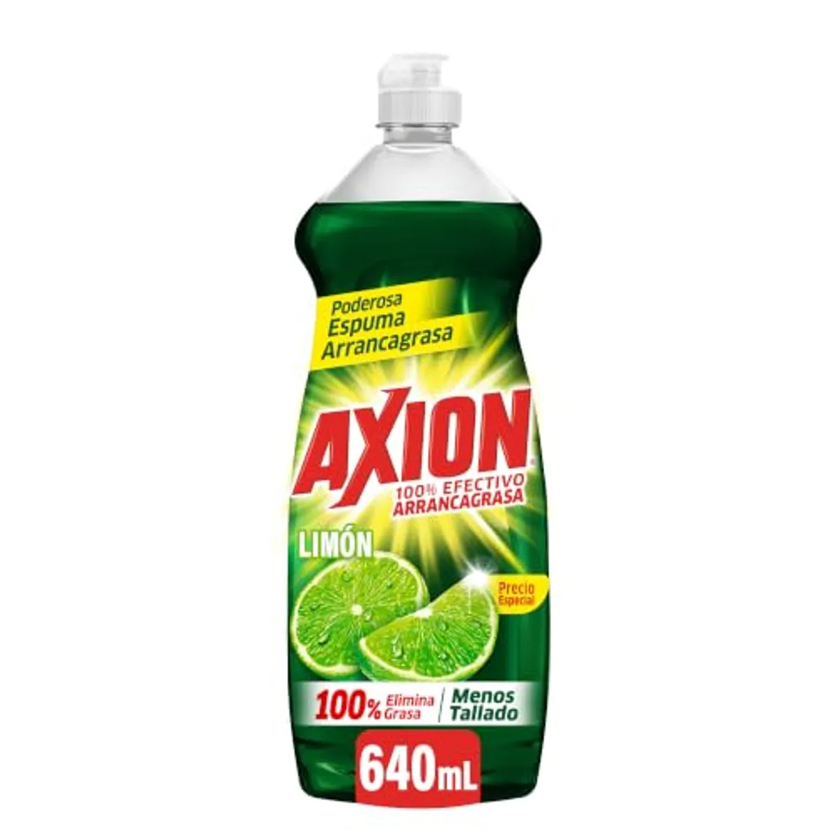 Jabón Líquido para Trastes Axion Limón 640 ml. Máximo Poder Arrancagrasa | Menos Tallado y Mayor Rendimiento, Elimina Malos Olores, Frescura Cítrica Biodegradable, Protección Total para tu Vajilla