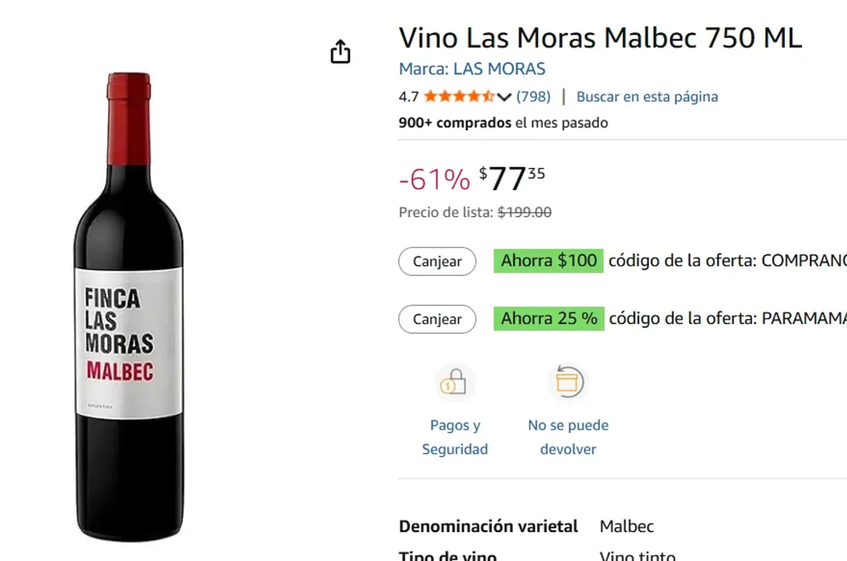 Vino Las Moras Malbec 750 ML