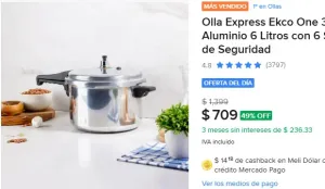Olla Express Ekco One 31091 de Aluminio 6 Litros con 6 Sistemas de Seguridad