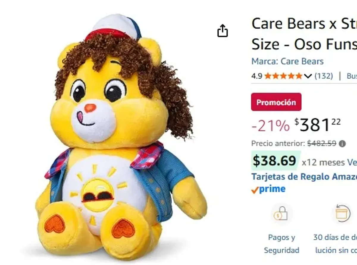 Care Bears x Stranger Things Peluche Fun Size - Oso Funshine como Dustin