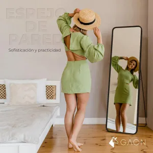GAON. Espejo de Piso y Pared de Cuerpo Completo con Soporte y Marco de Metal Rectangular de Diseño Minimalista - Espejo de Pie para Dormitorio Recamara Vestidor Sala Baño e Interiores 147 * 40 cm