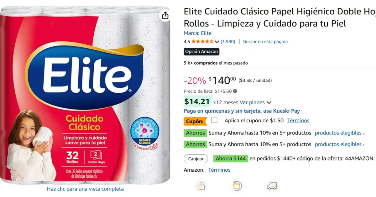 Papel Higiénico Doble Hoja 32 Rollos 