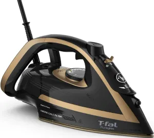 CON PRIME - T-fal Plancha de Vapor Puregliss, Anti-Calc, cuenta con sistema de apagado, cinco niveles de temperatura y suela Durilium Autoclean, muy resistente, 1800 W, Dorada y Negra, FV8064X0