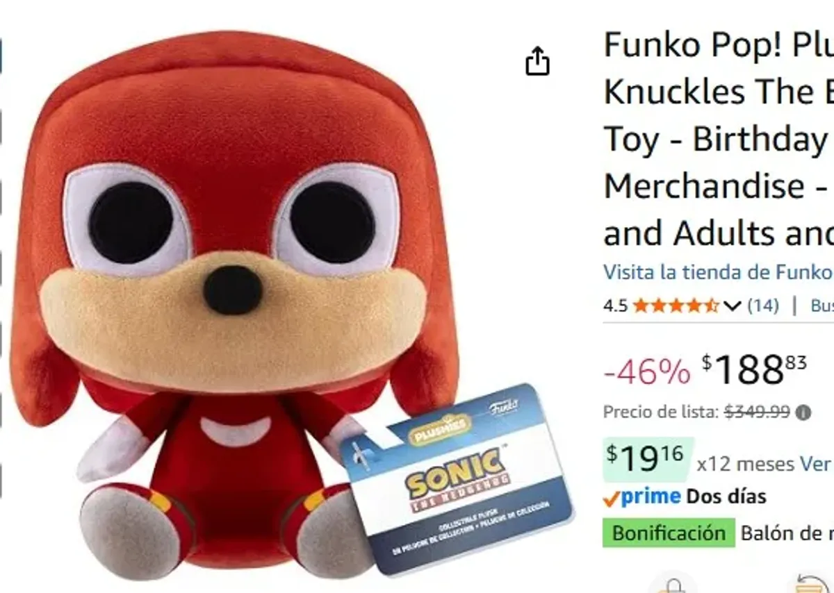Funko Pop! Plush: Sonic The Hedgehog - Knuckles The Echidna - Collectable Soft Toy - Birthday Gift Idea - Official Merchandise - Stuffed Plushie for Kids and Adults and Girlfriends