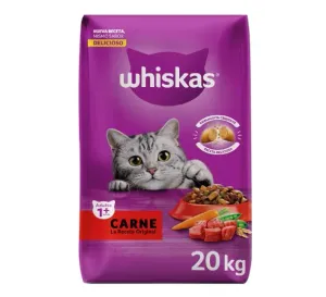 WHISKAS - Croquetas para Gatos Adultos, Sabor Carne, Omega 6 y Aminoácidos, Paquete de 20Kg