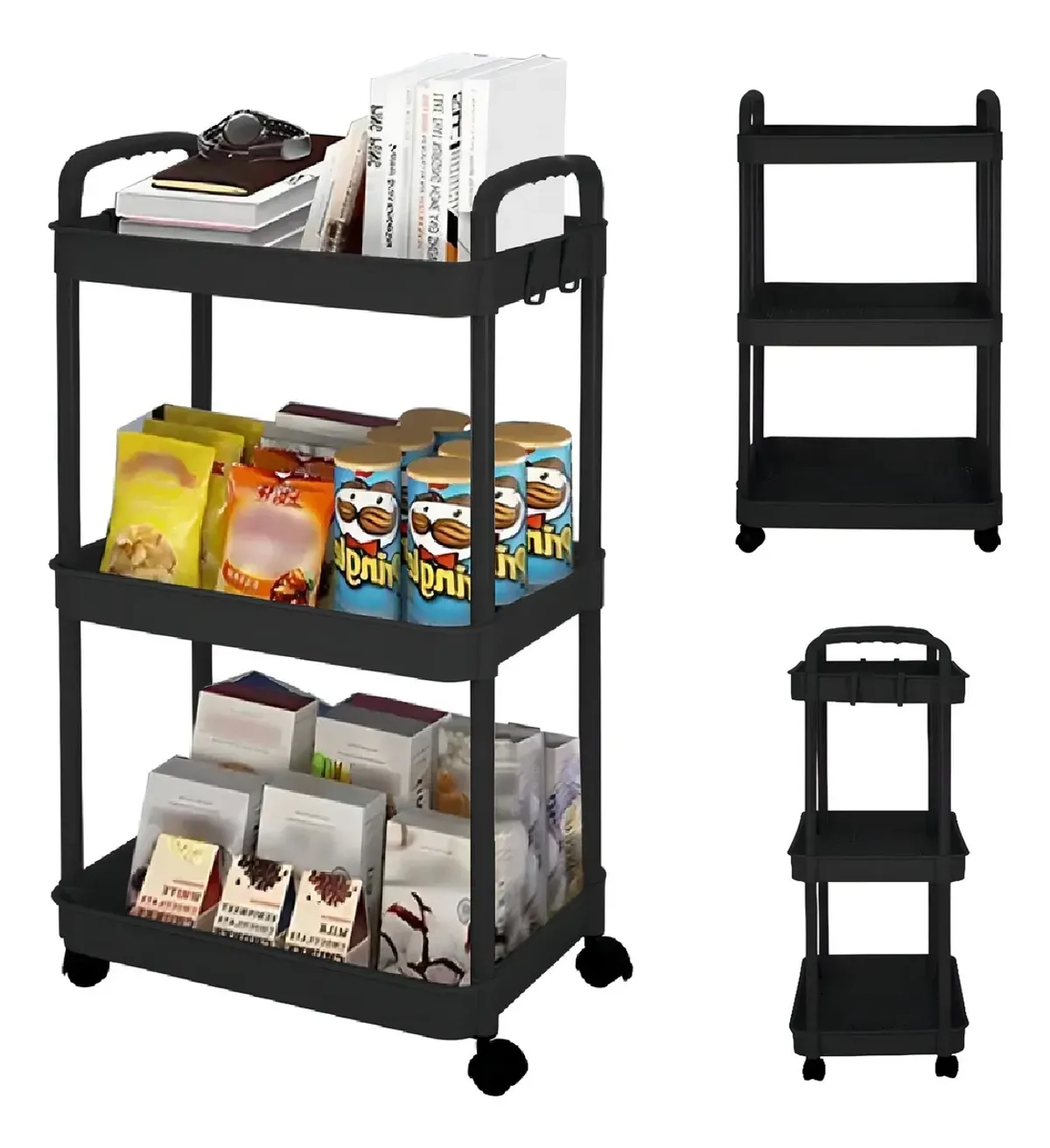 Carrito Auxiliar Cuory Organizador Multiusos Almacenaje 3 Niveles Color Negro