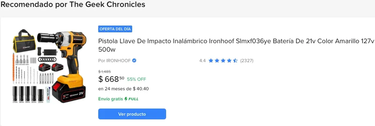 Pistola Llave De Impacto Inalámbrico Ironhoof SLMXF036YE batería de 21V color Amarillo 127V 500W