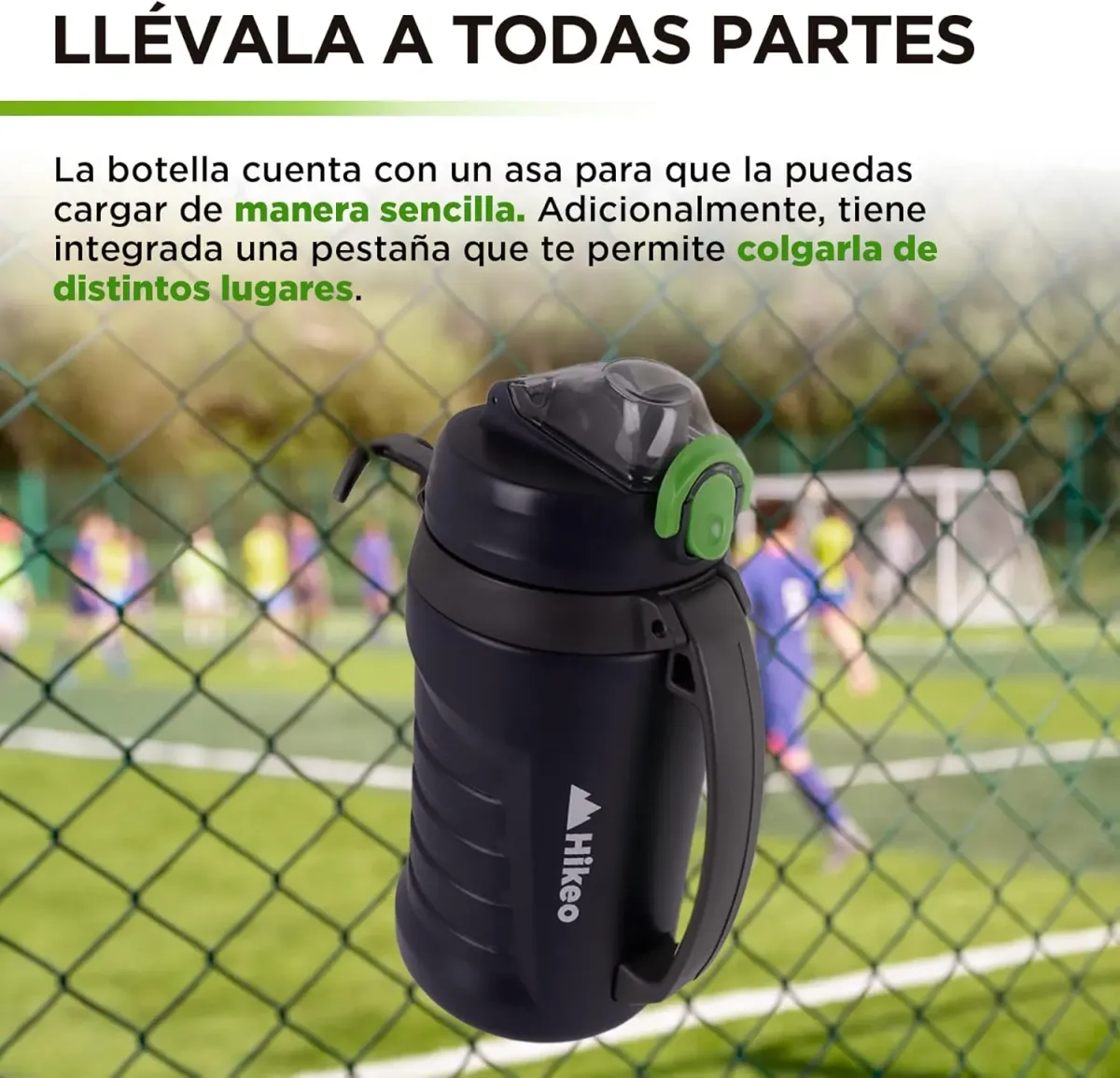 HIKEO Termo de Agua 2 Litros Deportivo XL, Botella de Agua Grande para Deportes, Mantiene las Bebidas Frías 5 Horas, Doble Pared, Tapa Hermética y Popote, Ideal para Gimnasio, Camping, Viajes y Más