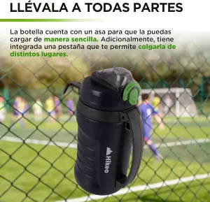 HIKEO Termo de Agua 2 Litros Deportivo XL, Botella de Agua Grande para Deportes, Mantiene las Bebidas Frías 5 Horas, Doble Pared, Tapa Hermética y Popote, Ideal para Gimnasio, Camping, Viajes y Más