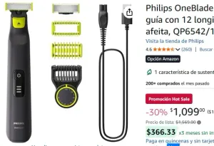 Philips OneBlade Pro Cara y Cuerpo, Peine guía con 12 longitudes, recorta, perfila y afeita, QP6542/10