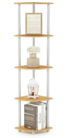 Furinno 99811BE/WH 5-Tier Corner Rack Display Shelf, Beech