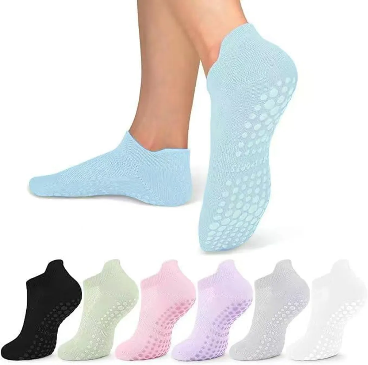 ANNA TOSANI 7 Pares Calcetines De Yoga, Calcetas Deportivos de Corte Bajo, Calcetines de Pilates Antideslizantes Mujer Calcetas Deporte para Ballet, Danza, Fitness, Baile Descalzo, Talla única