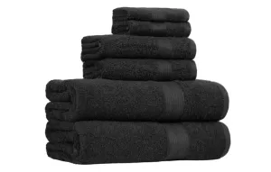 Amazon Basics 6 Piece Oversized Fade resistant Towel set, 100% Cotton towels for bathroom, soft and absorbent, 2 Bath Towels, 2 Hand Towels and 2 Washcloths bathroom towel set, Black