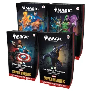 Magic: The Gathering - Paquete de mazos de Comandante de Marvel Super Heroes - Incluye Las 4 Cubiertas (Los Vengadores ensamblan, Wakanda Forever, Los Cuatro Fantásticos, Doom Prevails)