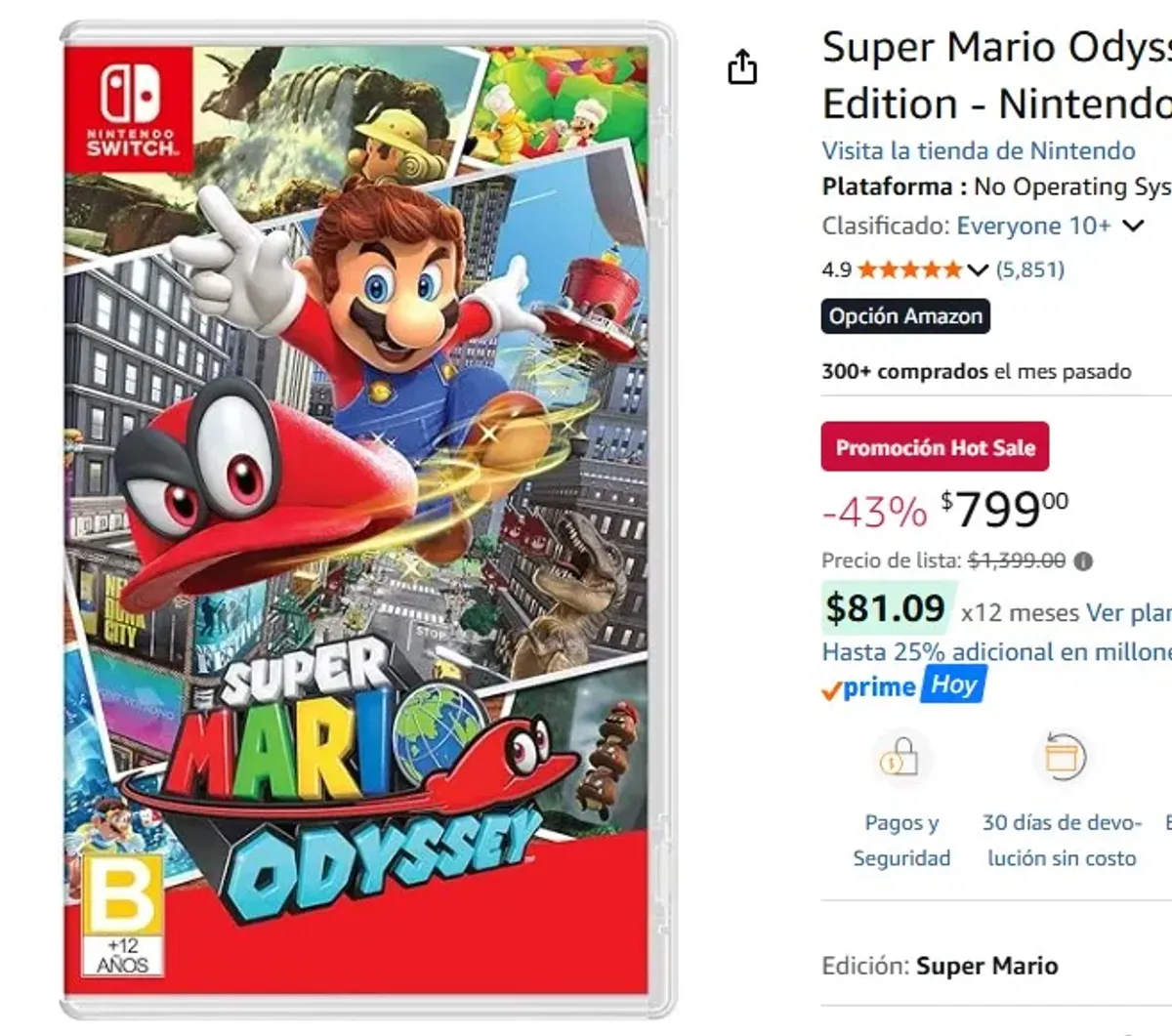 Super Mario Odyssey - Standard Edition - Nintendo Switch