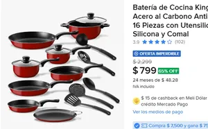 Batería de Cocina Kingshouse de Acero al Carbono Antiadherente, 16 Piezas con Utensilios de Silicona y Comal