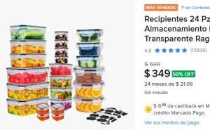 Recipientes 24 Pz Herméticos De Almacenamiento De Cocina Transparente Raganet