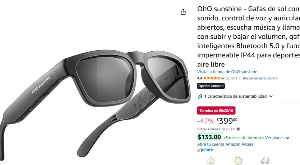 Gafas de sol con sonido, control de voz y auriculares 