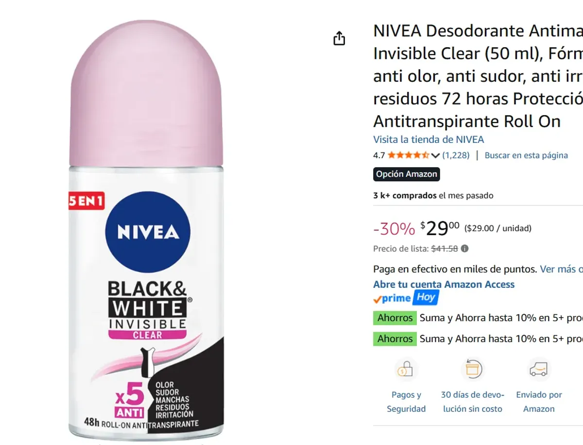 Desodorante para Mujer, Invisible Clear (50 ml)