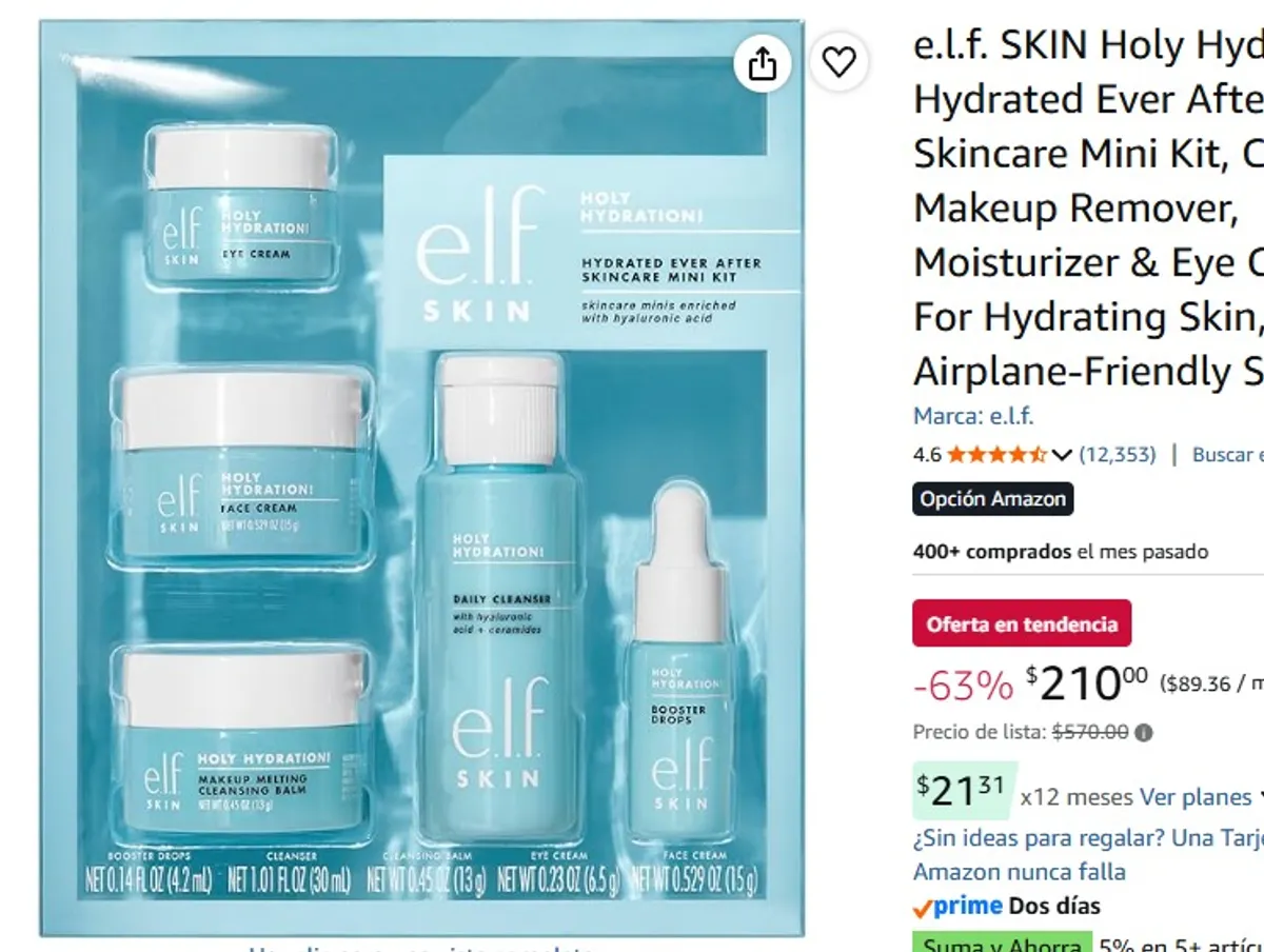 e.l.f. SKIN Holy Hydration! Hydrated Ever After Skincare Mini Kit, Cleanser, Makeup Remover, Moisturizer & Eye Cream For Hydrating Skin, Airplane-Friendly Sizes